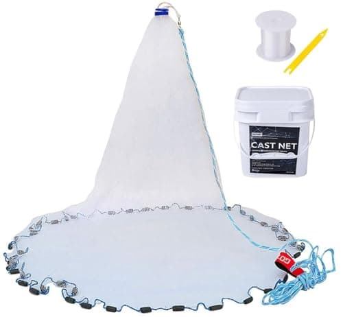 Goture American Fishing Cast Net,Casting Nets Freshwater Saltwater for Bait Fish Shrimp Trap 3ft/4ft/6ft/7ft/8ft/10ft/12ft Radius 1/4 3/8 inch Mesh Size,Throw Fishing Castnet with Needle Shuttle