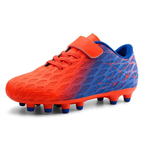 brooman Kids Firm Ground Soccer Cleats Boys Girls Athletic Outdoor Football Shoes(10,Orange Blue)