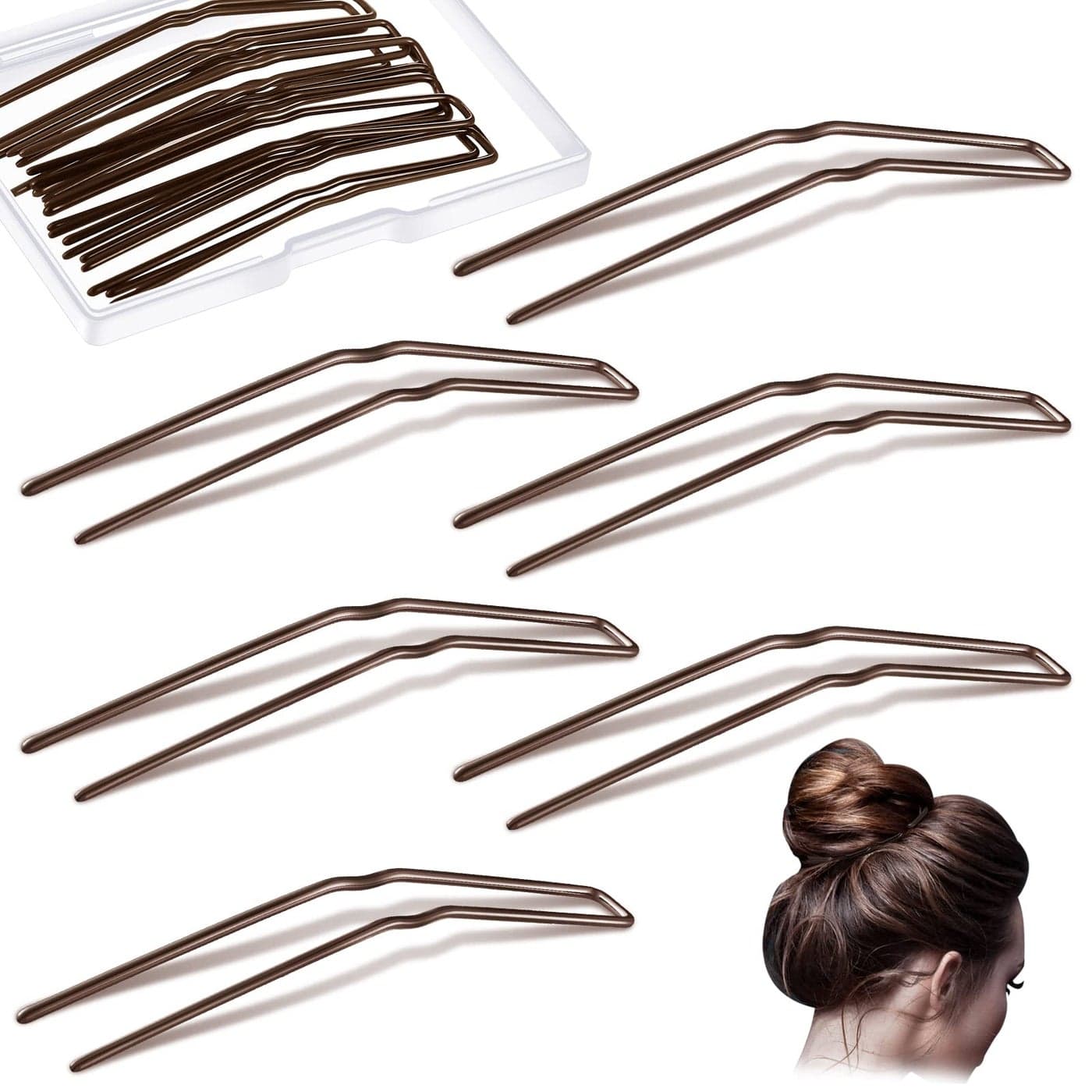 Waydress 36 Count Hair Pins 3 Inches Metal U Shaped Hair Styling Pins for Updo Bun Ballet Buns Bobby Pins for Women Girls Ladies Thick Curly Hair Brown