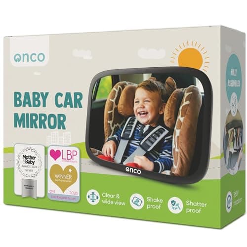 Onco Baby Car Mirror Rear Facing Double AwardWinning Convex Car Mirror for Baby 100 Shatterproof Shakeproof with 360 Rotation Newborn Essentials 96 x 69 in