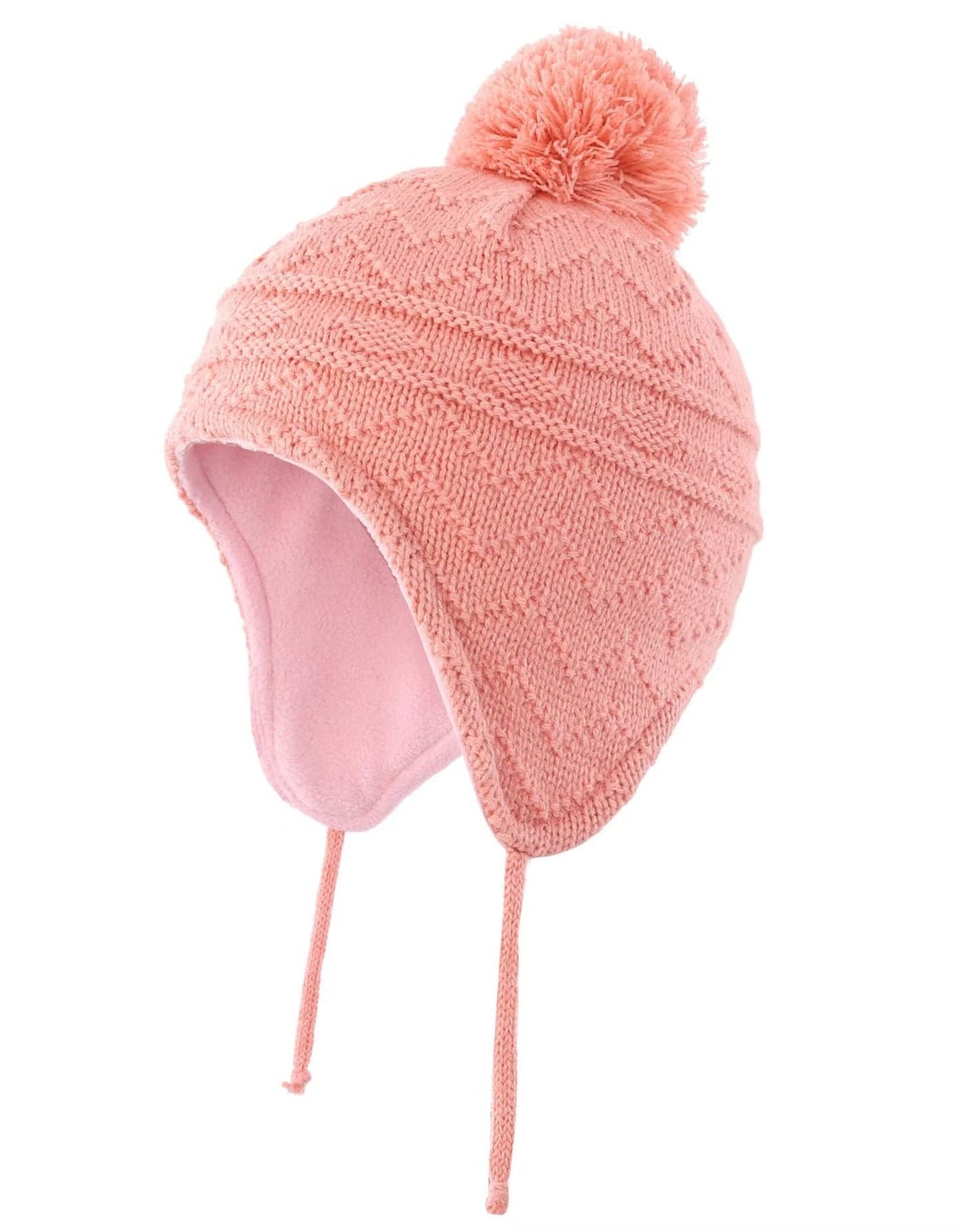 Connectyle Little Girls Knit Kids Hat with Pom Pom Cute Warm Beanie Hat with Earflaps Acrylic Winter Cap L Pink