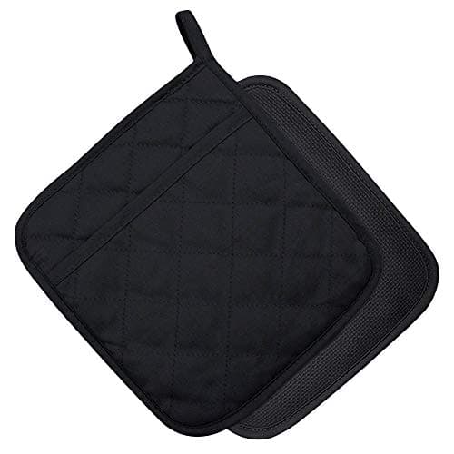 YEKOO Cotton and Neoprene Oven Pads Pot Holder with Pocket 8"x8.5" Dual-Function Hot Pad Set for Finger Hand Wrist Protection Heat Resistant to 428°F Black