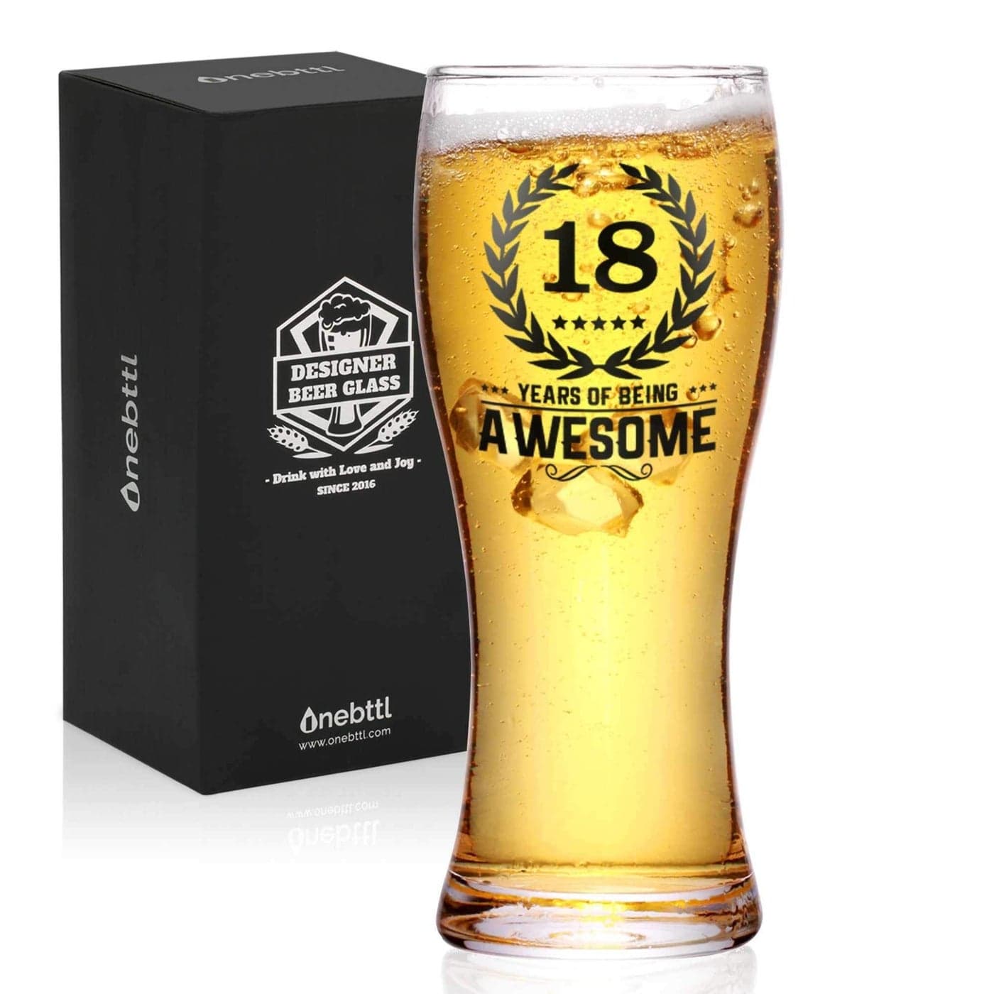 Onebttl 18th Birthday Gifts for Boys Men or Him 18 Years of Being Awesome 450ml15oz Beer Glass 18 Years Old Birthday Beer Glass Gifts for Son Grandson Nephew or Boyfriends