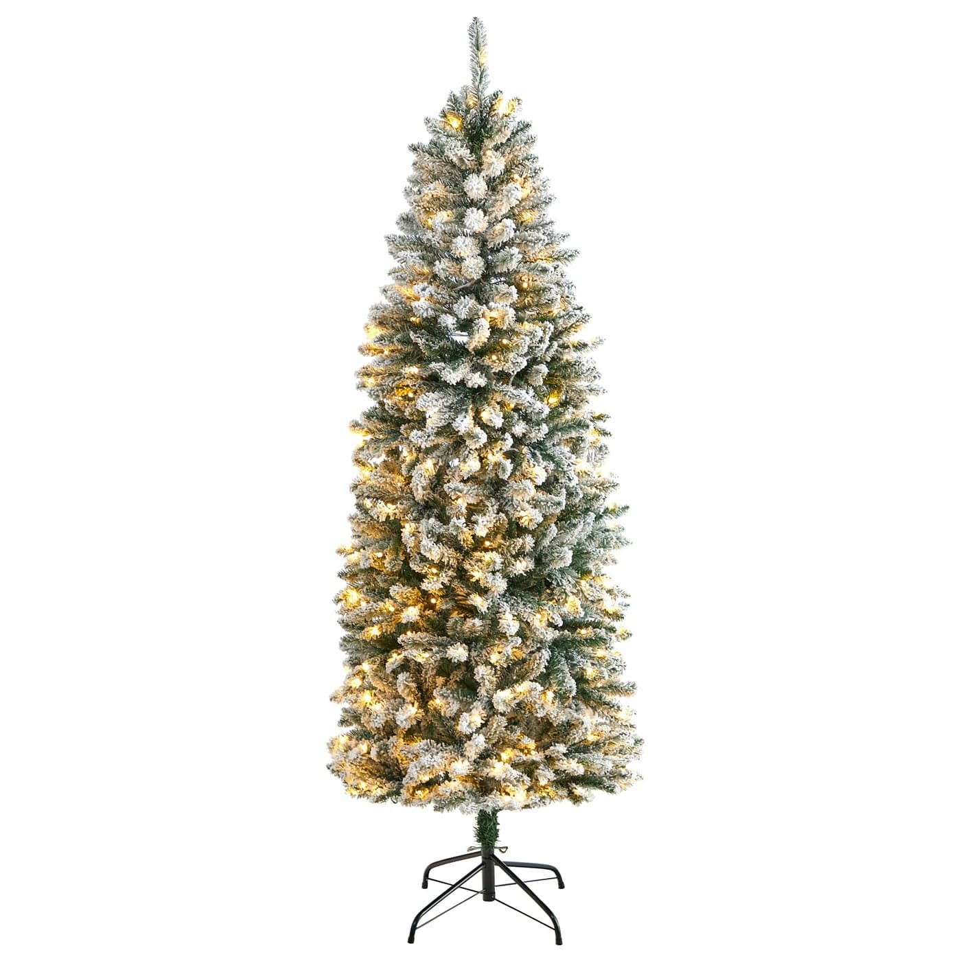 6ft Slim Flocked Montreal Fir Artificial Christmas Tree with 250 Warm White LED Lights and 743 Bendable Branches