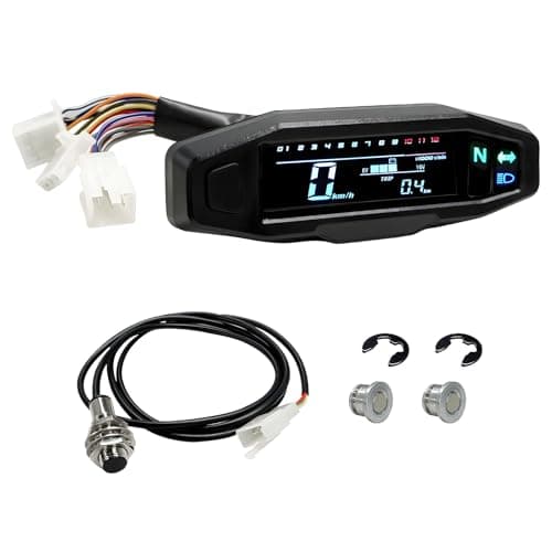 JINXl Motorcycle Speedometer, 6 Gear 12000 RPM Digital Speed Gauge with Mini LCD Screen, Waterproof Gauge Cluster Tachometer Odometer Oil Level Meter for Small Engine Motorcycles