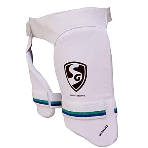 SG Ultimate LH Combo Thigh Guard | Color: White | Size: Adult | Material: Polyurethane (PU) | For Men & Boys | Durable | Premium Quality | Adjustable Strap | High density foam | Compact construction