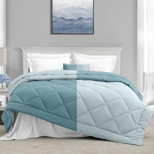 haus & kinder Comfy Flip Solid Reversible Single Comforter | Ultra Soft 120 GSM | Micro Polyester Comforters | Lightweight, Breathable, Comforter for AC Room | Sky & Denim | 150 x 220 cm