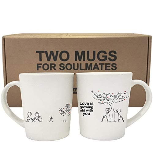 BoldLoft Grow Old with You Couples Coffee Mugs-Couple Gifts for Anniversary Wedding Engagement Valentines Ceramic Gifts for Boyfriend Girlfriend Bride and Groom Mug Gift Set