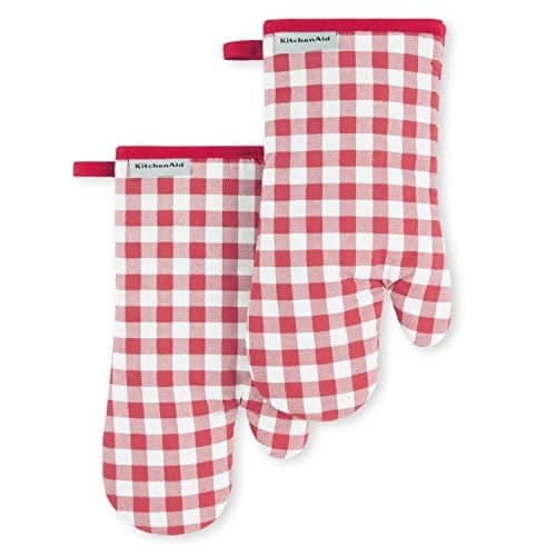 KitchenAid Gingham Oven Mitt 2-Pack Set, Passion Red, 7"x13"