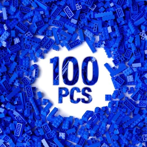 100 Piece Blue Bricks Bulk 12 Size Blue Classic Building Blocks Bricks Compatible with Lego Parts and PiecesColor Blue
