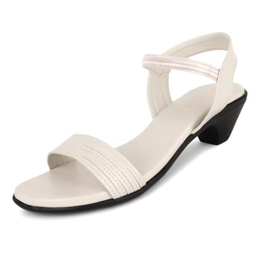 TRASE Urban Heel Sandals for Women (Cream, 3 UK)