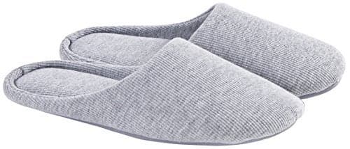 ofoot Women's Non-Slip House Slippers - Lightweight Cotton Memory Foam Indoor Slip-On, Machine Washable & Foldable Travel Design for Home, Yoga, Narrow/Wide Fit Options (1-Grey, US 9-10)