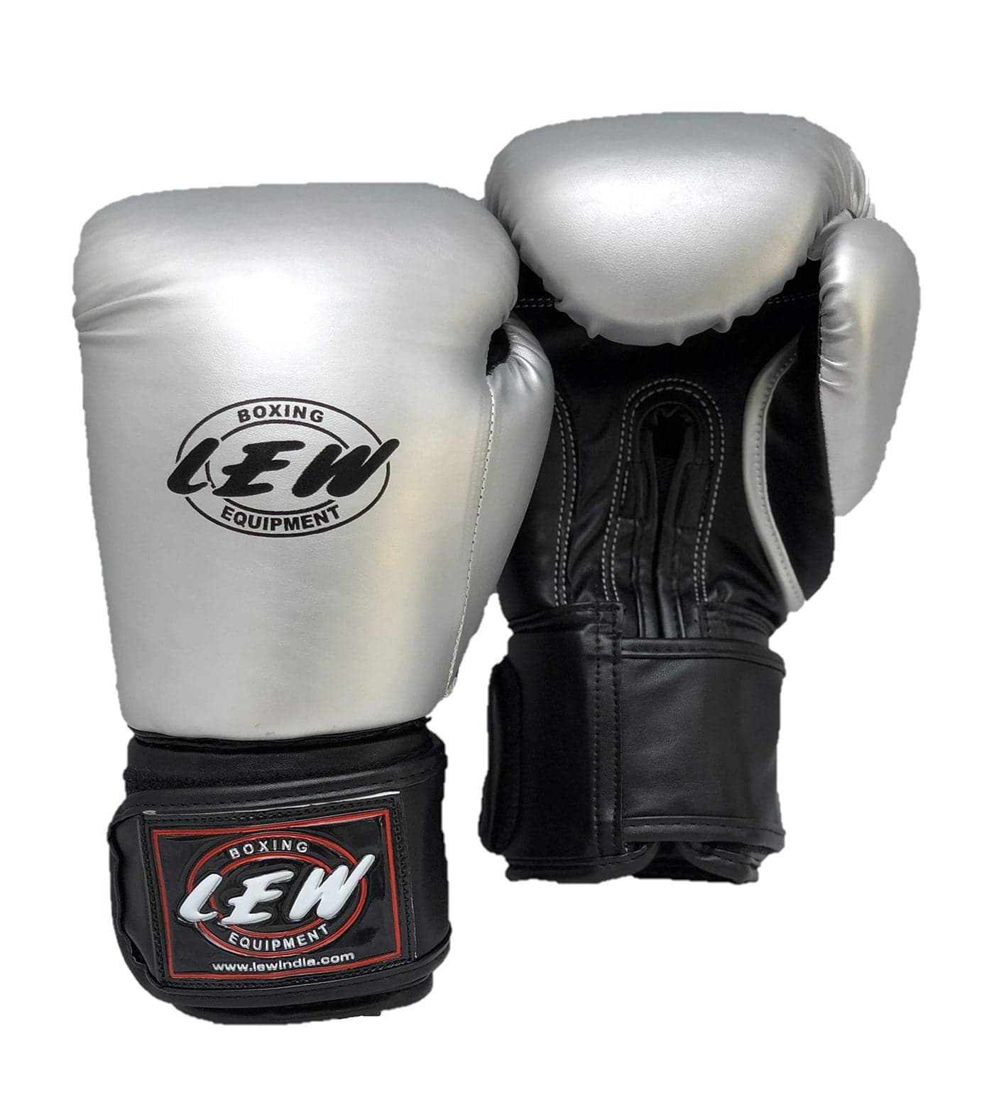LEW Silver/Black Boxing Gloves for Training/Muaythai/Punching Bag/Sparring with a Pair of Hand Wraps (Silver, 12 OZ)