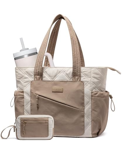 LOVEVOOK Tote Bag for Women, Puffer Bag and Work Bags with Zipper for Travel, Daily, School, Quilted Nurse Shoulder, 2pcs