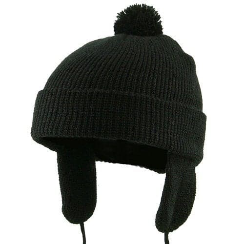 Toddler Beanie Hat with Ear Flaps - Black W20S11C