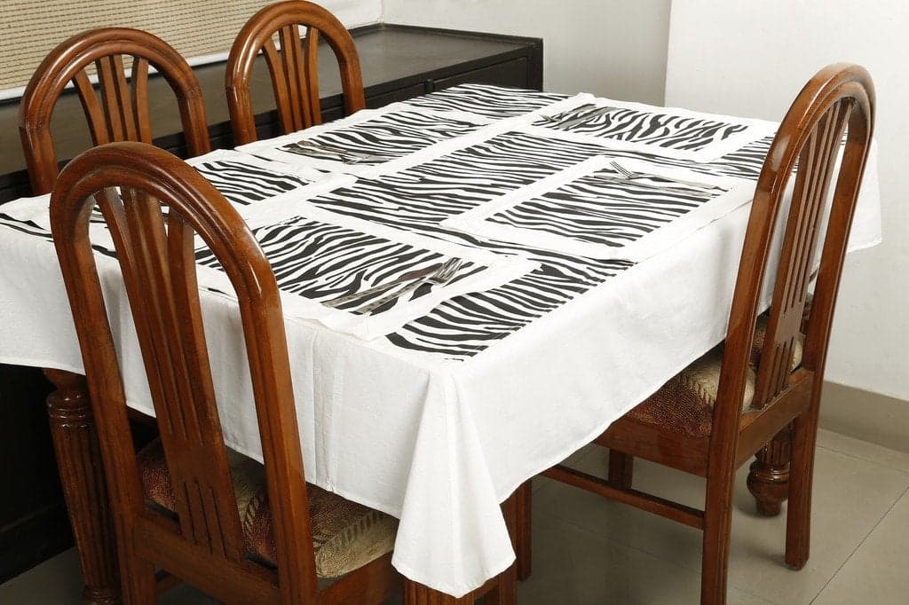 Dekor World Animal Printed White Table Cover Set (Pack of 5)