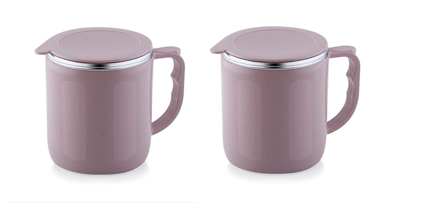 MARWALL Inner Stainless Steel Double Wall Coffee Mug with Lid200ml Pack of 2 PcsMulti Color