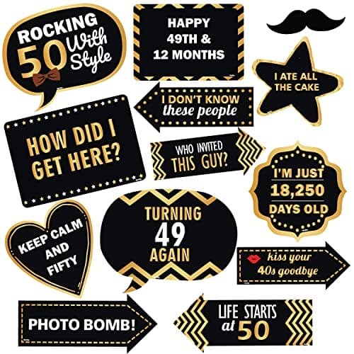 Festiko® 13 Pcs 50thBirthday Photobooth Props for Birthday Photoshoot and Decoration (50th Birthday)