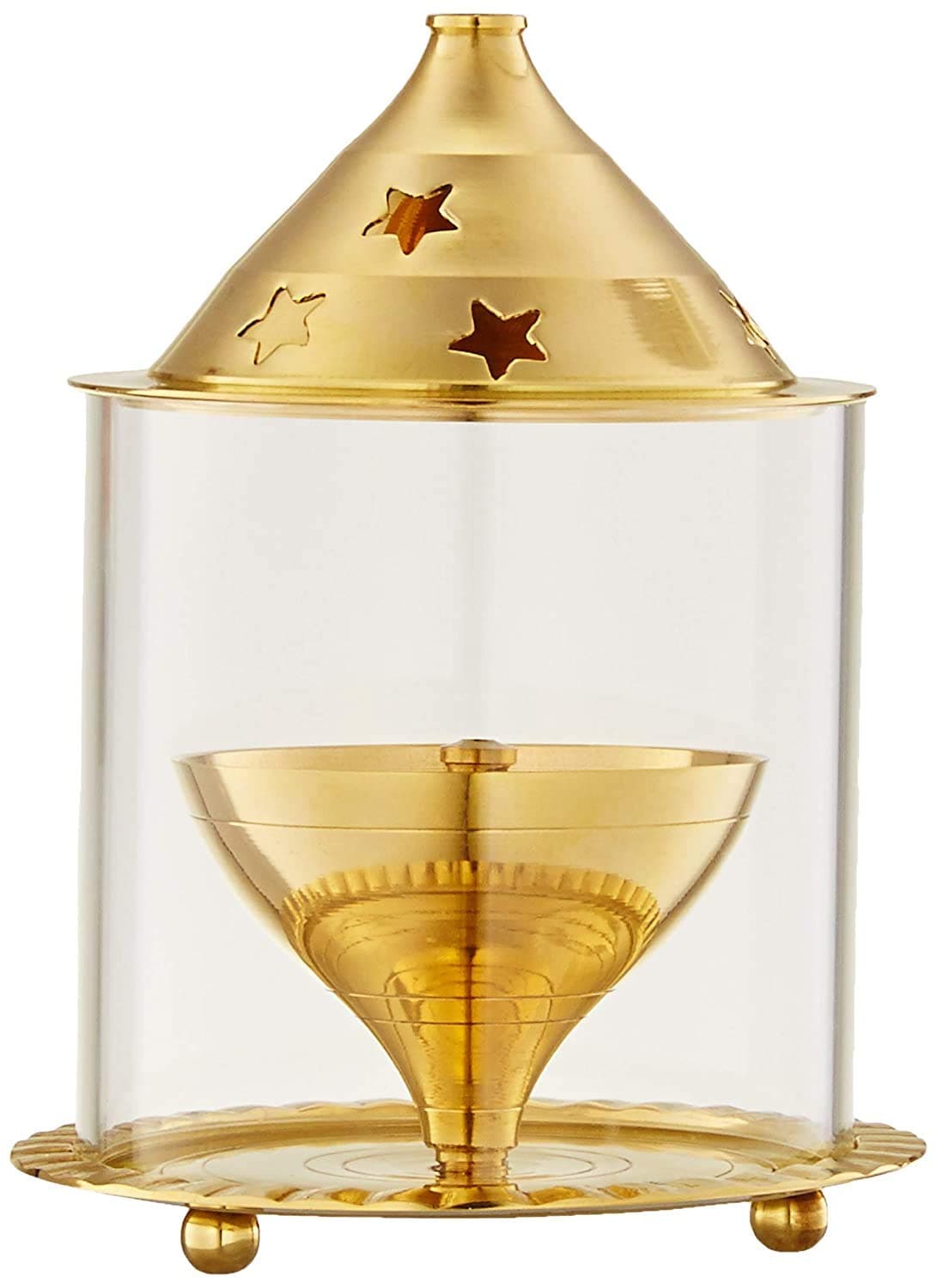Radhe Sales Brass Golden Diya with Borosilicate Glass Brass Diya Extra Large