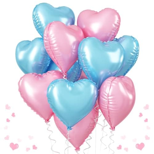 Pink Blue Heart Balloons 18 Inch Pastel Blue Pink Foil Heart Balloons Pearl Pink Blue Heart Shape Mylar Balloons Baby Blue and Pink Party Balloon for Baby Shower Gender Reveal Birthday