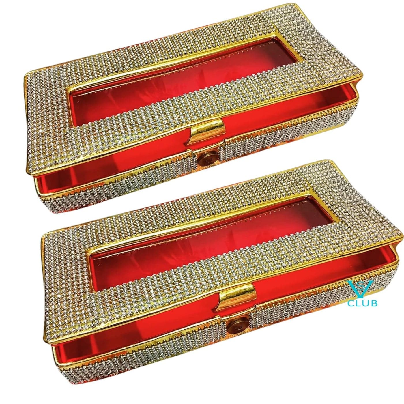 VS Club 2PC Velvet Golden Shagun Cash Box Decorative Gift Box for Gifting Money Gaddi Jewellery Sagan Wedding Occasion Return Favors Traditional Indian Marriage Lifafa Cover Rectangle PACK OF2