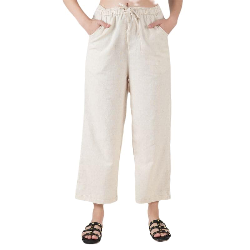 STYLE SHOES Women's Linen Solid Lounge Bottom Pant Pyjamas for Women Sleepwear Regular Fit Casual Trousers (88549CREAM15-XXL) (2XL)