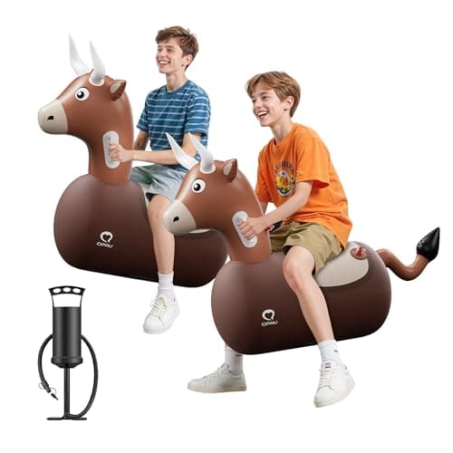 QPAU Inflatable Reindeer Hopper Bouncy Toy 2PCS with Fabric Cover Pump Ride On Toys for Kids 5 Adults Christmas Reindeer Inflatable Animal Bouncer Outdoor Play Bull 2 Pack