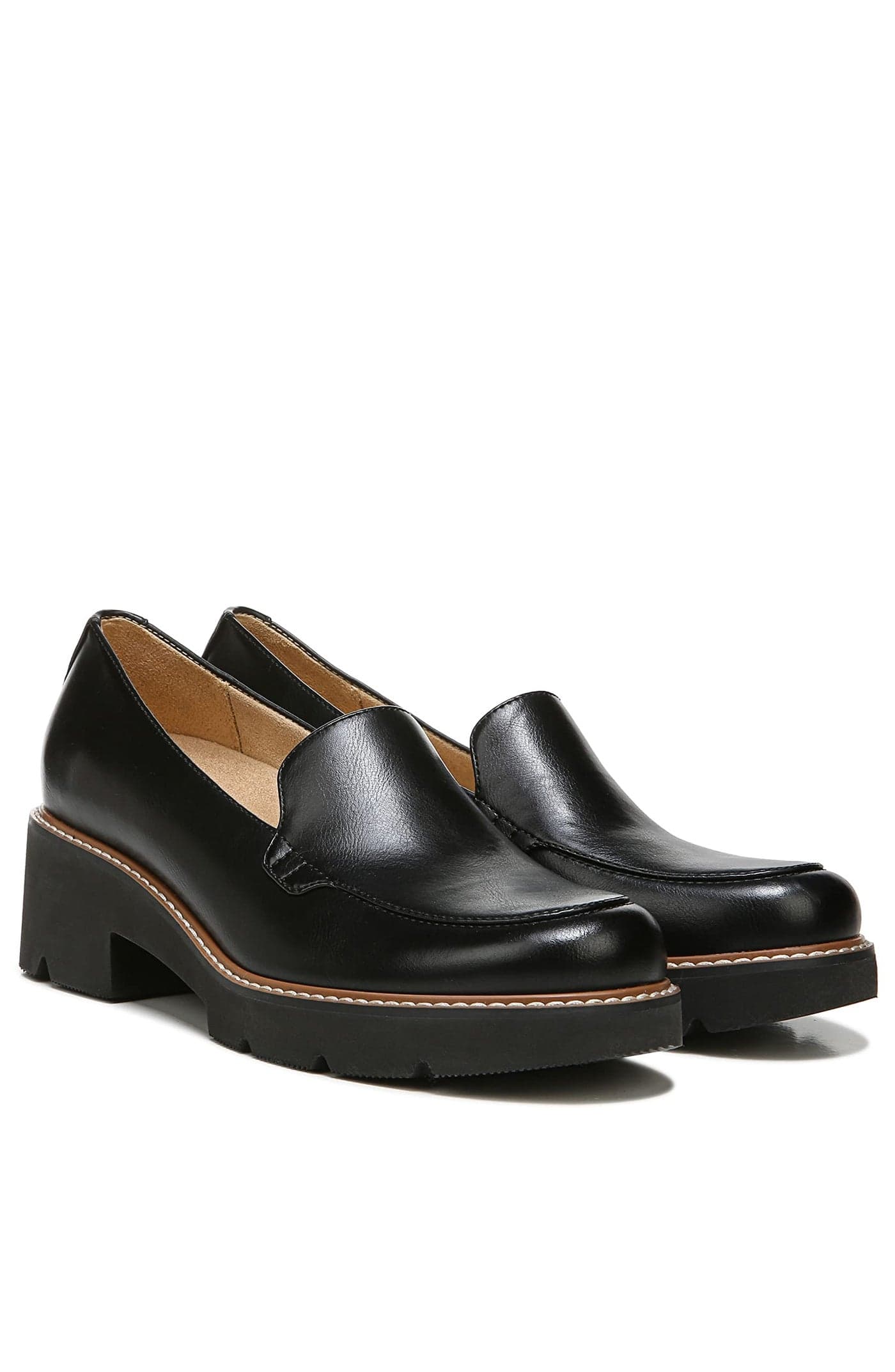 Naturalizer Womens Cabaret Slip On Lightweight Lug Heeled Loafer, Black Smooth, 6.5 M