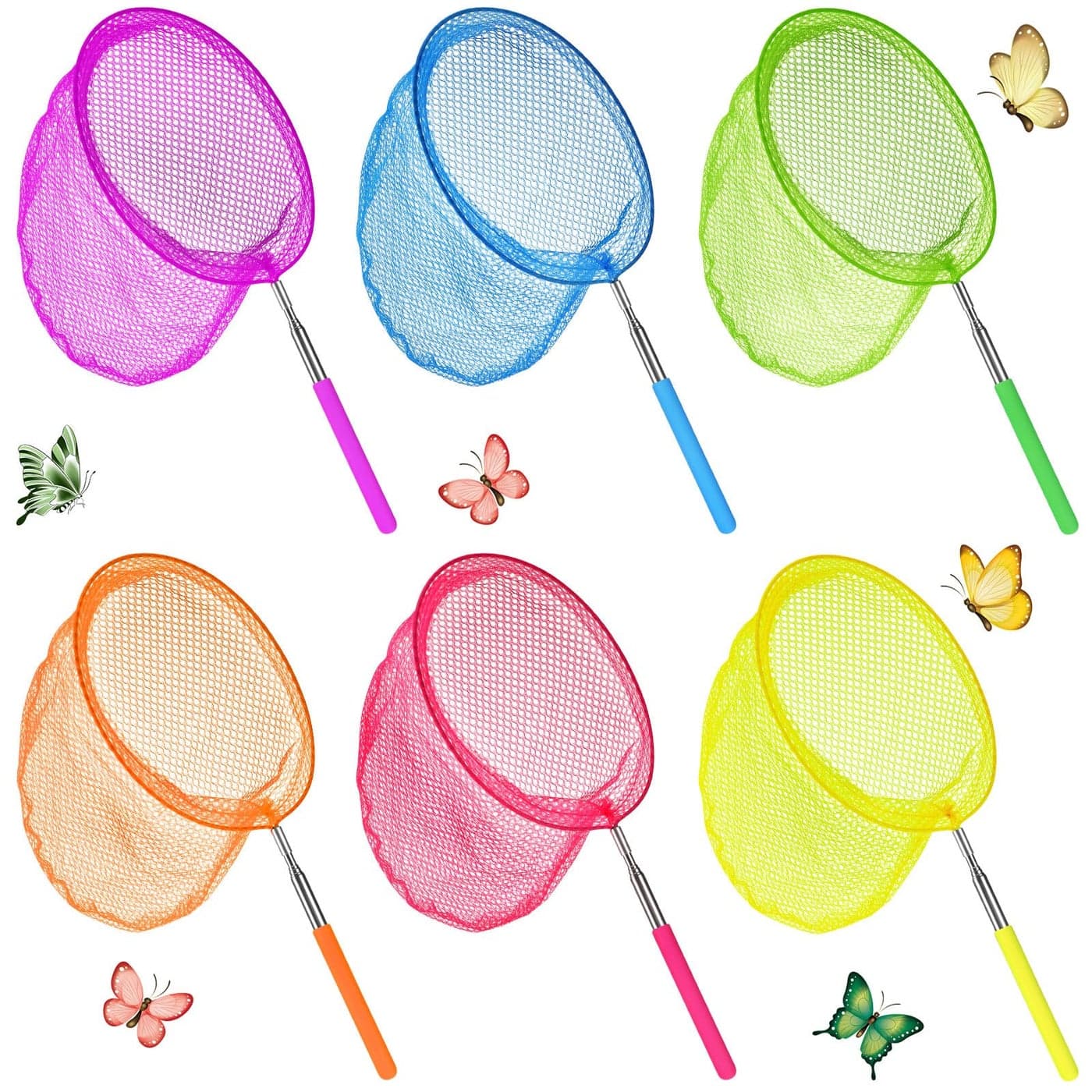 24 Pcs Kids Telescopic Butterfly Fishing Nets Insect Net Bug Net Insect Catching Nets Outdoor Tools for Catching Butterfly Insects Bug Fish Ladybird Nets Extendable from 15 Inch to 34 Inch Colorful