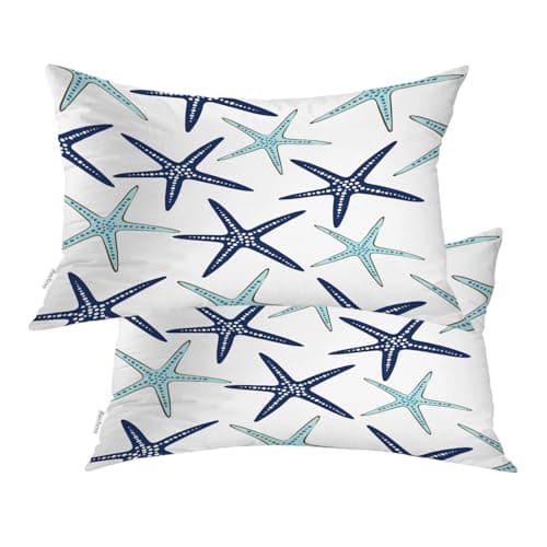 BaoNews Coastal Nautical Pillow Covers Coastal Nautical Starfish Repeat Pattern Navy Blue Lumbar 12 x 20 Inches Decorative Throw Pillow Covers Cotton Cushion for Sofa Bedroom Car Blue 07 Set of 2