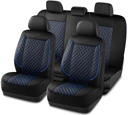 Skechers Car Seat CoversPiping Luxury Faux Seat CoversWaterproof Anti Slip Car Seat Protector Full SetCar Accessories Airbag Universal Fit for Most CarsVansTrucksSUVBlue