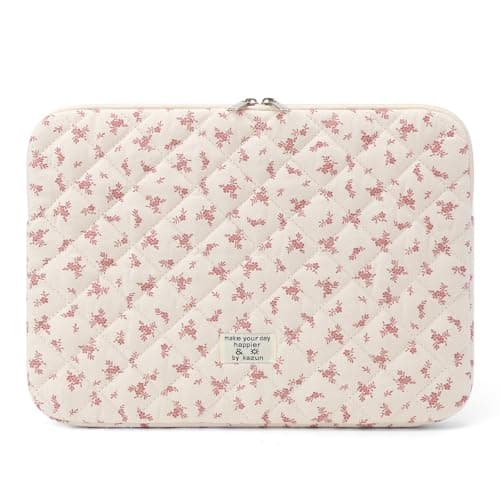 Puffy Laptop Sleeve 13-15.6 Inch Cute Quilted Laptop Protective Case Padded Floral Computer Sleeve for MacBook (A-Pink, 13 Inch)