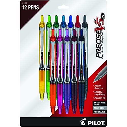 Pilot Precise V5 RT Refillable Retractable Rolling Ball Pens Extra Fine Point Pens 05 mm Assorted Pack of 12 Ideal for School Journaling Office Writing