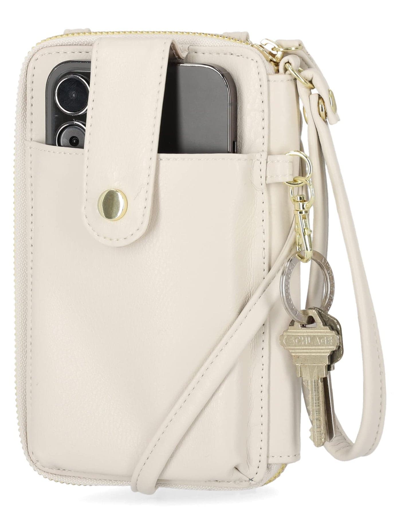 Mundi Jacqui RFID Blocking Crossbody Wallet Bag for Women, Compact Travel Size Cell Phone Holder Purse Vegan Leather, Birch