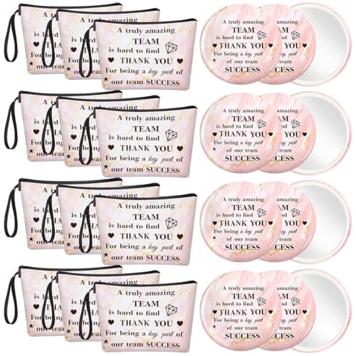 Xuniea 24 Pcs Employee Appreciation Gifts for Women 12 Motivation Canvas Makeup Bags 12 Pocket Mirror Inspirational Thank You Gifts for Teacher Mothers Day Nurse TeamAmazing Team