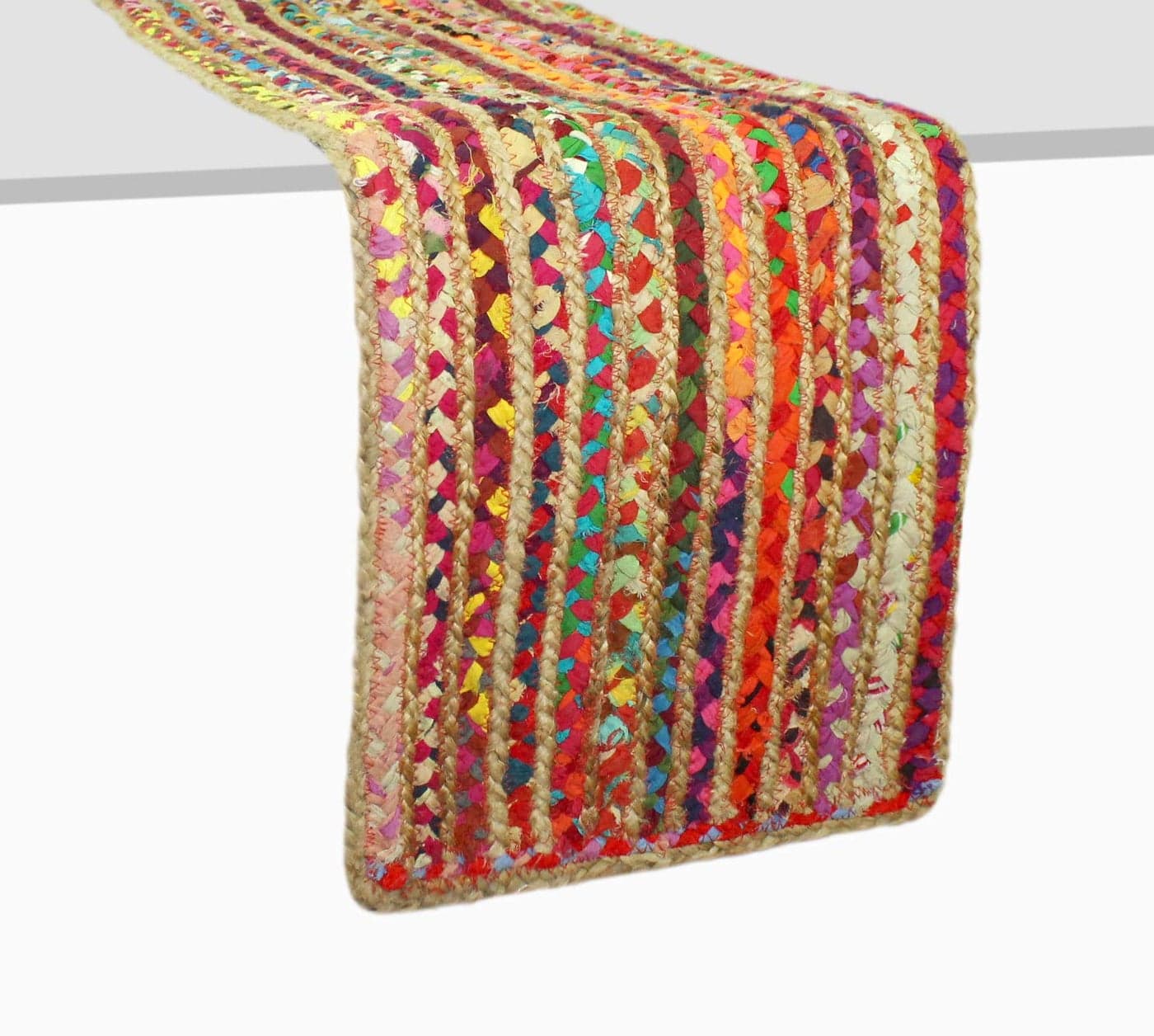 COTTON CRAFT Jute Chindi Table Runner Braided Handwoven Reversible Tablerunner Summer Fall Harvest Holiday Festive Party Boho Rustic Farmhouse Dining Kitchen Tabletop 13 x 72 inch Multicolor