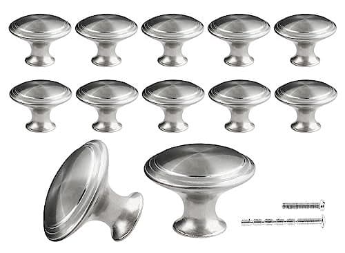 Waziaqoc 12PCS Silver Mushroom Knobs Stainless Steel Dresser Knobs 1316 inch Diameter Round Drawer Knob Pull Handle with Mounting Screws for Chest Cabinet Cupboard Drawer
