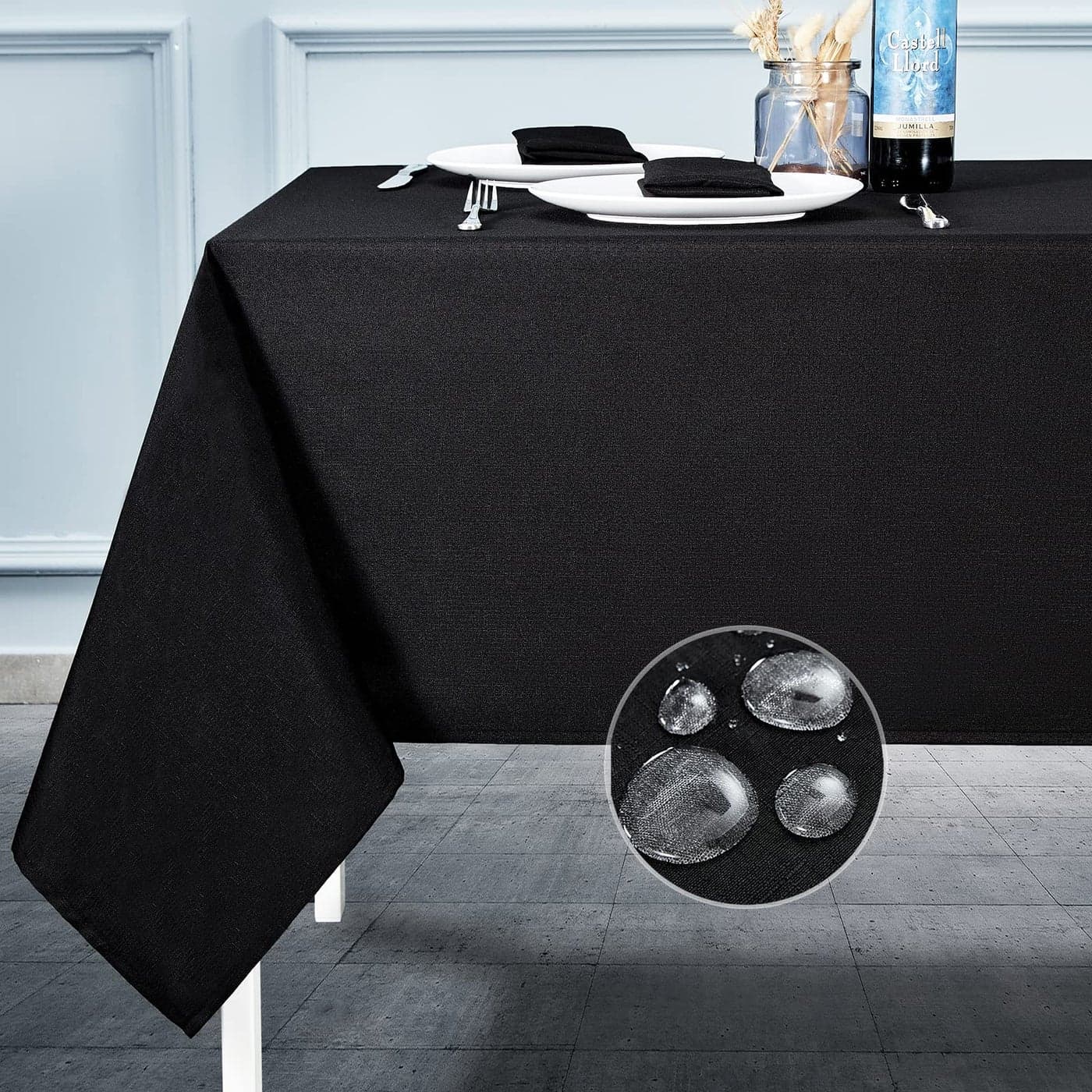 Mebakuk Rectangle Table Cloth Linen Farmhouse Tablecloth Waterproof AntiShrink Soft and Wrinkle Resistant Decorative Fabric Table Cover for Kitchen Black 52 x 70 46 Seats