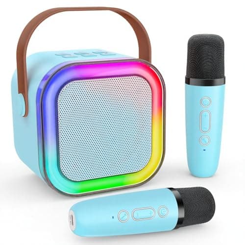Sola Casa® Kids Karaoke Speaker with Wireless Microphone | Portable Bluetooth Singing Machine with LED Lights | Mini Rechargeable Karaoke System for Boys & Girls (2 Mic, Blue)