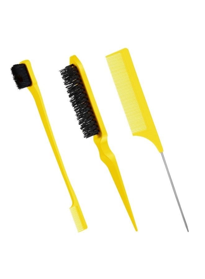 3 Pcs Slick Back Hair Brush Set Bristle Hair Brush Edge Control Brush Teasing Comb for Women Baby Kids' Black Hair (Yellow)