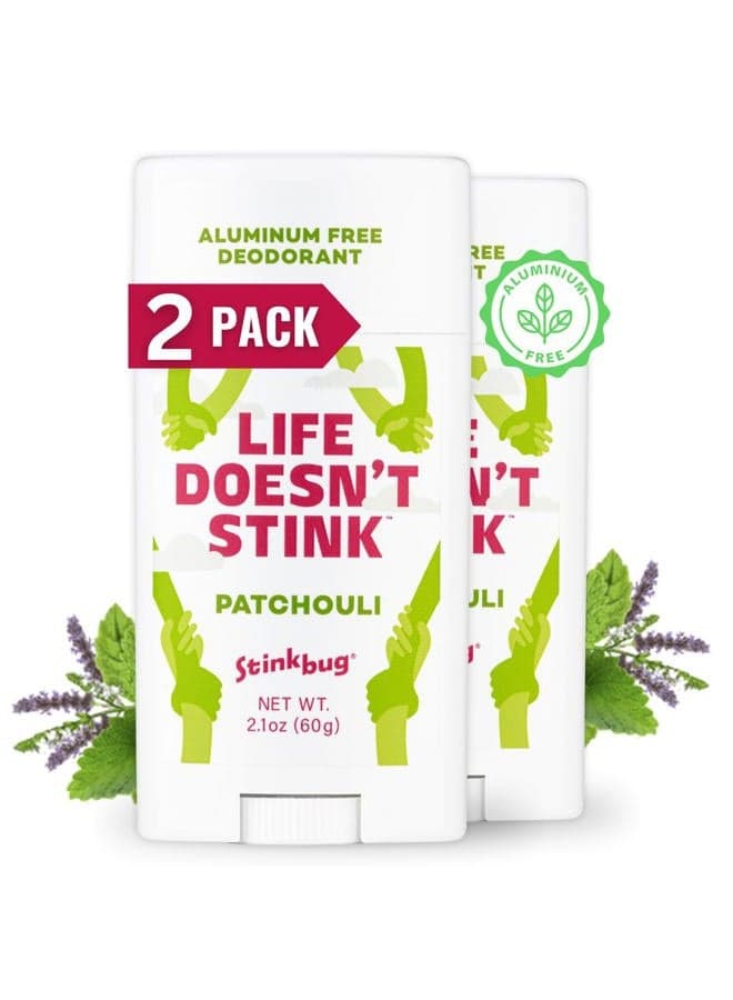 Organic Deodorant Stick with Patchouli, Coconut Oil and Activated Charcoal, Aluminum Free Deodorant, 2.1 Ounce Pack of 2