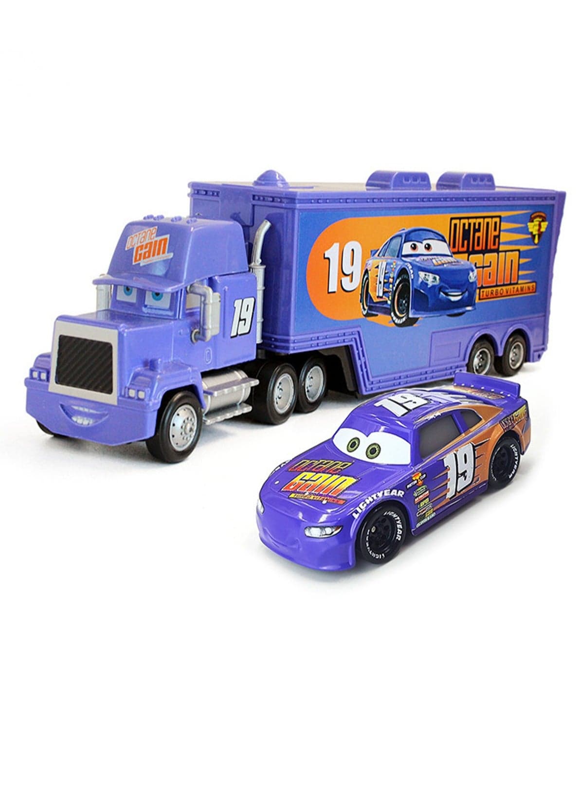 Cars Racing Container Truck Racing Alloy Set Toy Model Children's Gift Desktop Ornaments (No. 19 Container Truck + No. 19 Car)