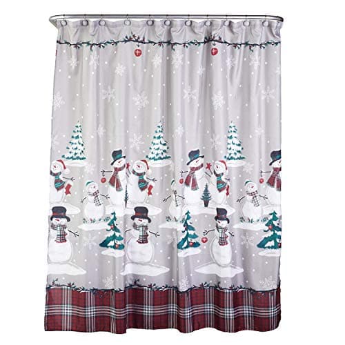 SKL Home Christmas/Winter Plaid Snowman Shower Curtain & 12pc Hook Set, Multi