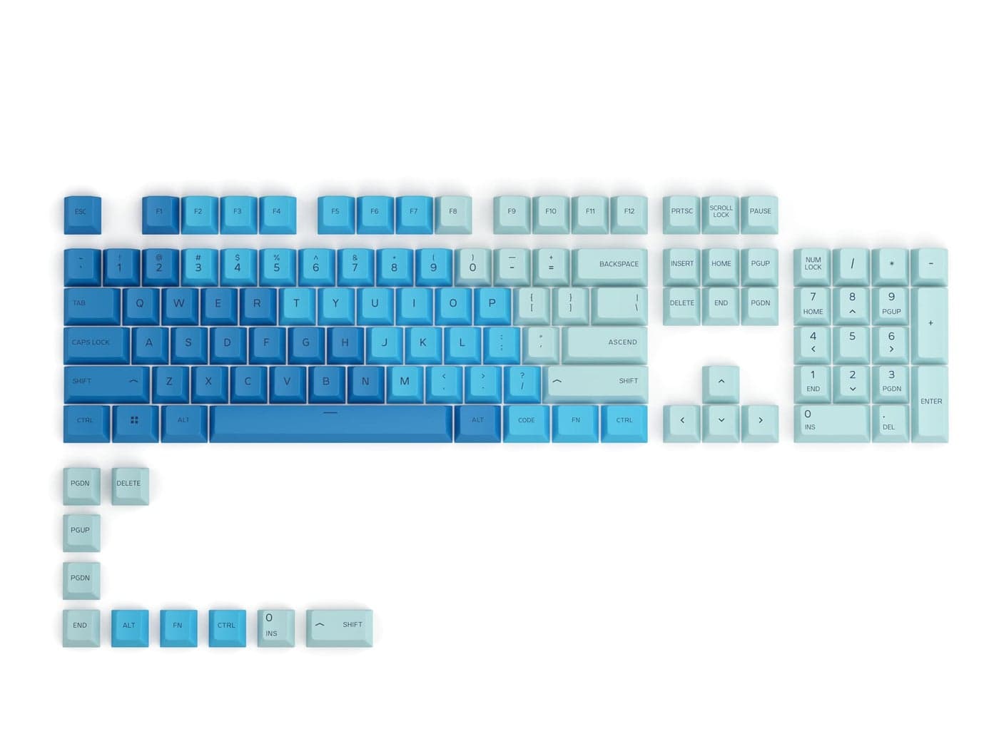 Glorious GPBT Dye Sublimated Keycaps (Caribbean Ocean) -Thick PBT Plastic 114 Keycap Set for 100% Full Size, 85% 80% TKL, 60% Compact, 75% Mechanical Keyboards