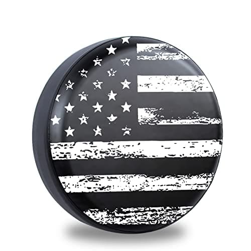 Jusen Black White Vintage American Flag Spare Tire Cover Protectors Weatherproof Dust-Proof for Fit for Jeep Wrangler RV, SUV, Truck Travel Trailer,Waterproof Tires 14" 15" 16" 17" 18''
