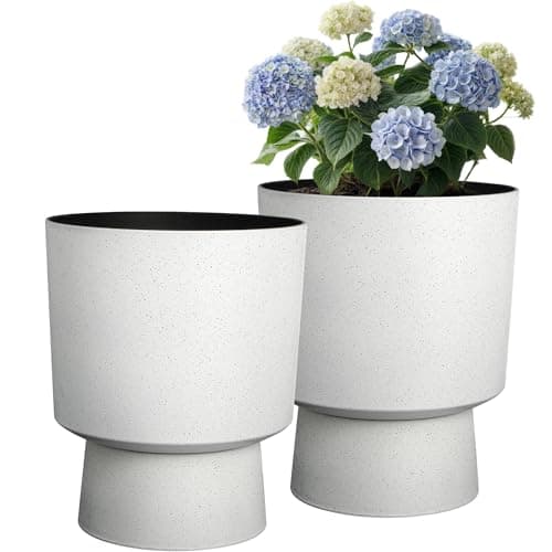 Ultym 16.75"H Urn-Style Tall Planters, 2-Pack Modern Large Flower Pots for Outdoor Indoor, 2-in-1 Design Plant Containers for Garden Patio Yard Balcony Porch or Home Decor, White Terrazzo, UV-Protect