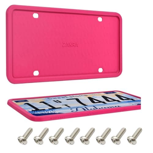 ZAKRA License Plate Frames,2 Pack Silicone License Plate Frames,Premium Silicone Material, Rust-Proof,Rattle-Proof,Weather-Proof.(Hotpink)