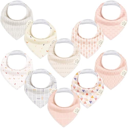 10-Pack Organic Baby Bandana Bibs for Girls - Super Absorbent Triangle Baby Bibs for Drooling and Teething Infant, 100% Cotton Extra Soft for Newborn, Infant 0-36 Months (Prism)