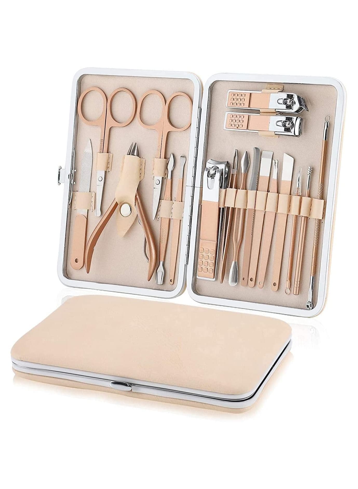 Nail Clipper Manicure Set Stainless Steel Professional Pedicure Black 18 Pieces