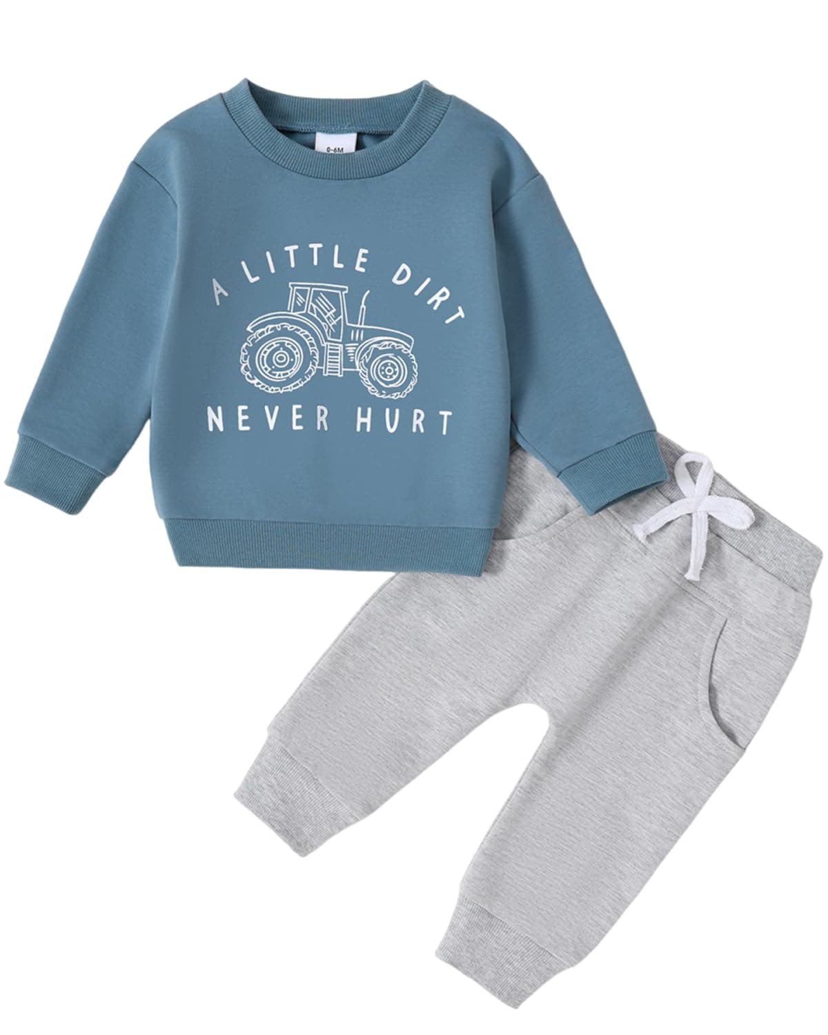 Yvowming Baby Boy Clothes Fall Clothes Truck Print Long Sleeve Pullover Tops + Pant Sets Toddler Winter Outfits (Blue, 0-6 Months)